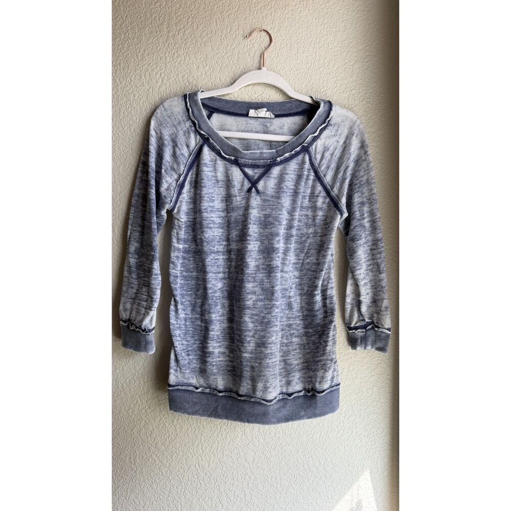 Forever 21 Blue Sheer Burnout Sweatshirt Small Raglan Exposed Seam Pullover